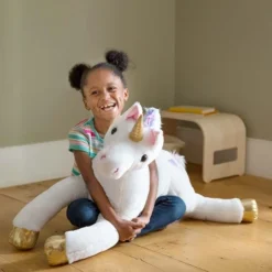 Magic Cabin - Razzle The 40"L Jumbo Plush Unicorn With Embroidered Hearts, And Rainbow Tail And Mane