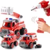 Top Race 3-in-1 Take Apart Truck With Electric Drill Remote Control Construction Toys - Red