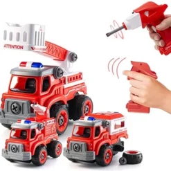 Top Race 3-in-1 Take Apart Truck With Electric Drill Remote Control Construction Toys - Red