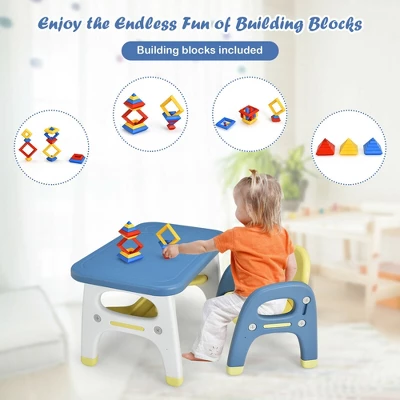 Costway Kids Dinosaur Table And Chair Set Activity Study Desk W/ Building Blocks 10 Costway Kids Dinosaur Table And Chair Set Activity Study Desk W/ Building Blocks - Image 8