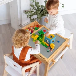 Costway Kids Multi Activity Play Table Wooden Building Block Desk W/ Storage Paper Roll