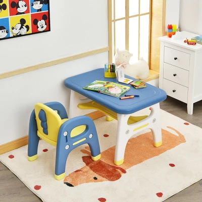 Costway Kids Dinosaur Table And Chair Set Activity Study Desk W/ Building Blocks 4 Costway Kids Dinosaur Table And Chair Set Activity Study Desk W/ Building Blocks - Image 2