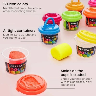 Arteza Kids Play Dough In Tubs, Neon Colors - 12 Pack 3 Arteza Kids Play Dough In Tubs, Neon Colors - 12 Pack