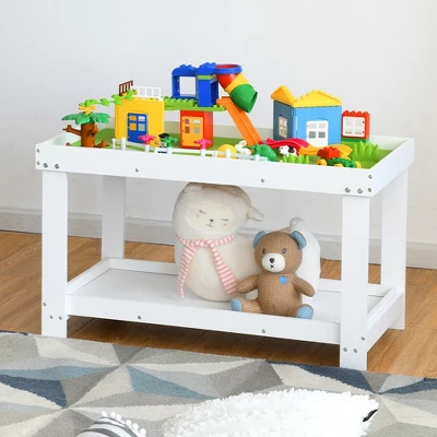 Costway Solid Wood Kids Activity Play Table Block Table Multifunction W/Storage White 6 Costway Solid Wood Kids Activity Play Table Block Table Multifunction W/Storage White - Image 4