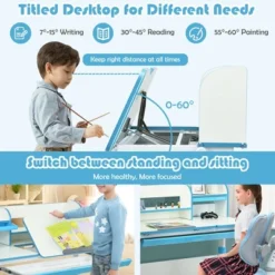 Costway Adjustable Kids Study Desk Drafting Table Chair Set W/ Bookshelf -Toy Store GUEST f90de442 707c 4118 b4a8 c107968961ab